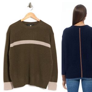 360 CASHMERE Shiloh Rib Knit Cashmere Sweater In Olive/Sheepskin XS